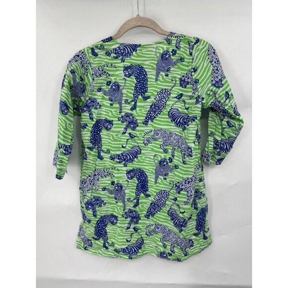 Gretchen Scott Dress Kids 8/10 Green Tiger Print Tunic Spring Easter Preppy - Picture 2 of 7